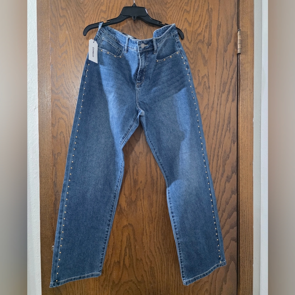 New Express Blue Denim Jeans with Studded Detail Women Size 10